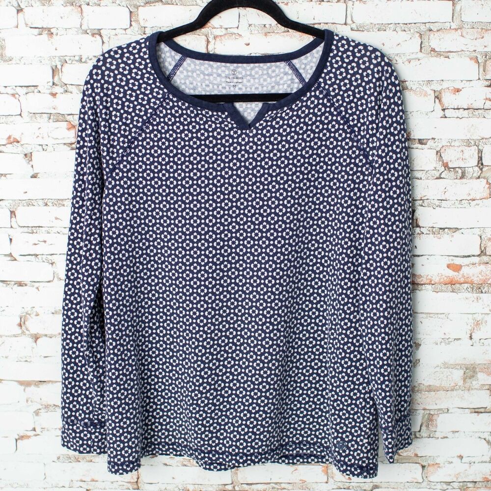 T by Talbots Women’s Medium Navy Blue Floral Print Long Sleeve Knit Top